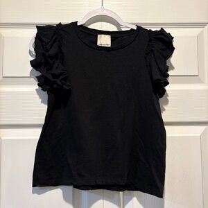Industry ruffle sleeve flutter sleeve black womens top Pima cotton size XS